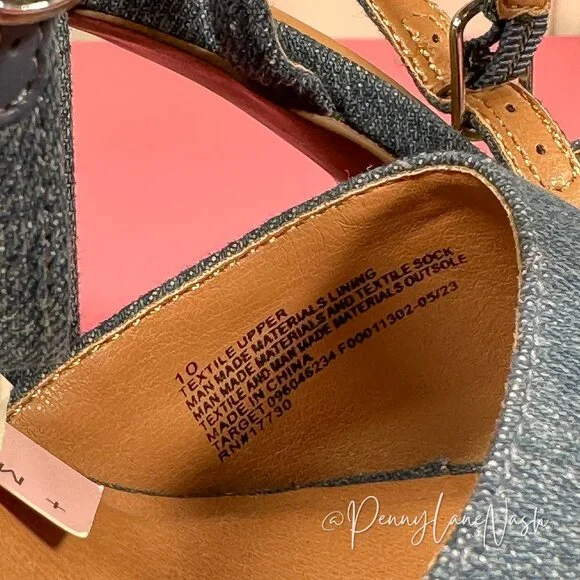 Wild Fable Chunky Block High Heels Denim Sandal Size10 Blue - Picture 7 of 11